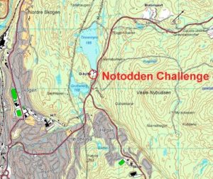 Kartet viser frammøtested for årets Notodden Challenge.